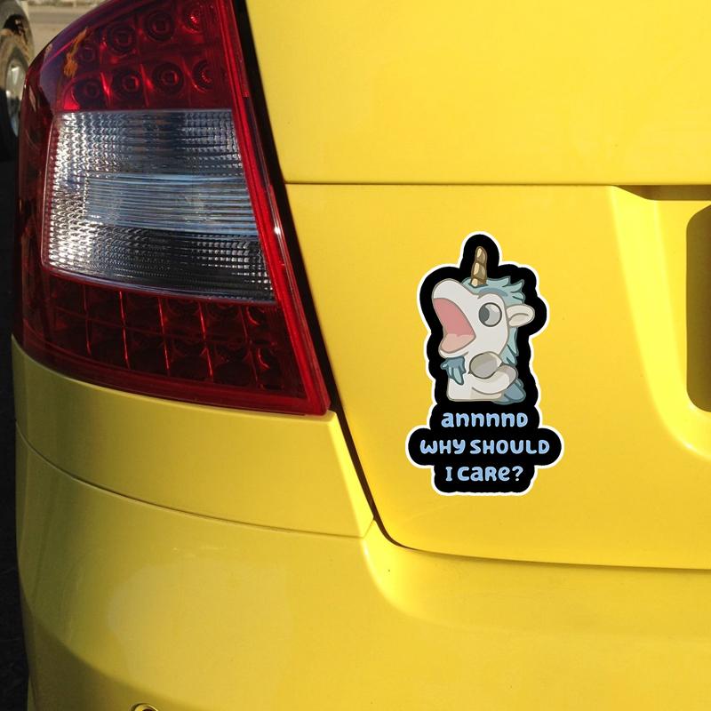 DS57#8.5x15см Annnd Why Should I Care Симпатичные наклейки на автомобиль с изображением единорога для автомобиля, мотоцикла, транспортного средства