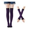 Womens Striped Arm Warmers Leg Warmers Set Winter Knitted Over The Knee High Socks Long Fingerless Gloves Set for Christmas Halloween