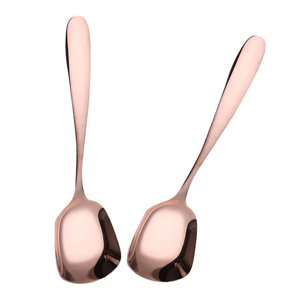 Набор из 2 современных ложек из нержавеющей стали с квадратной головкой, идеально подходящих для повседневных приемов пищи и особых случаев. Легко чистить