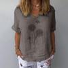 (M-3XL) Summer New Women V Neck Short Sleeve Dandelion Print T-shirt Blouse Top Soft