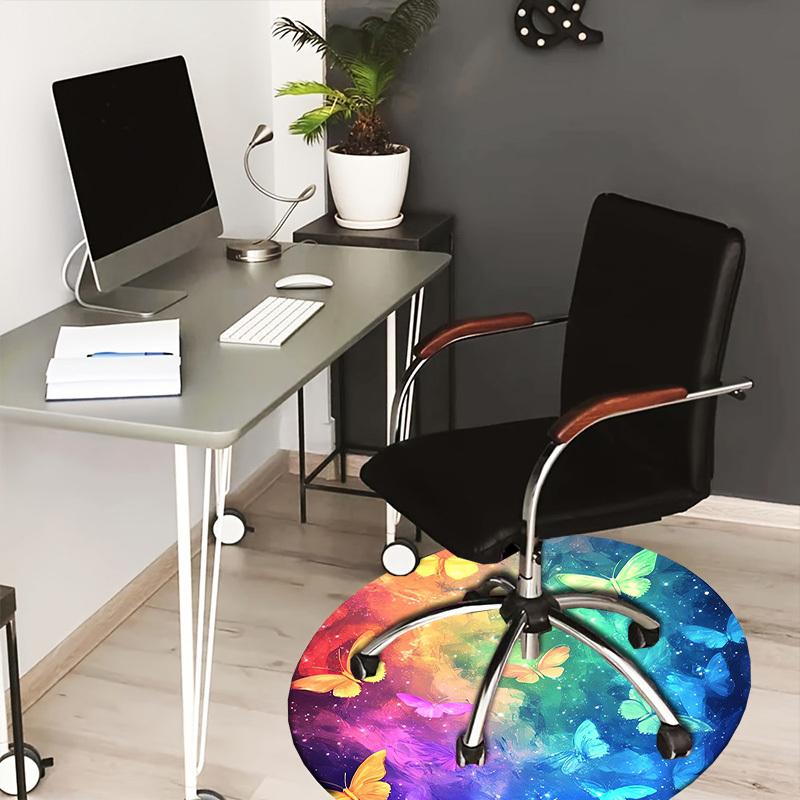 1pc Colorful Butterflies Rainbow Background Round carpet, Made of Polyester,Perfect for Decorating Office Chairs, Living Rooms,Vibrant Decorative Rug