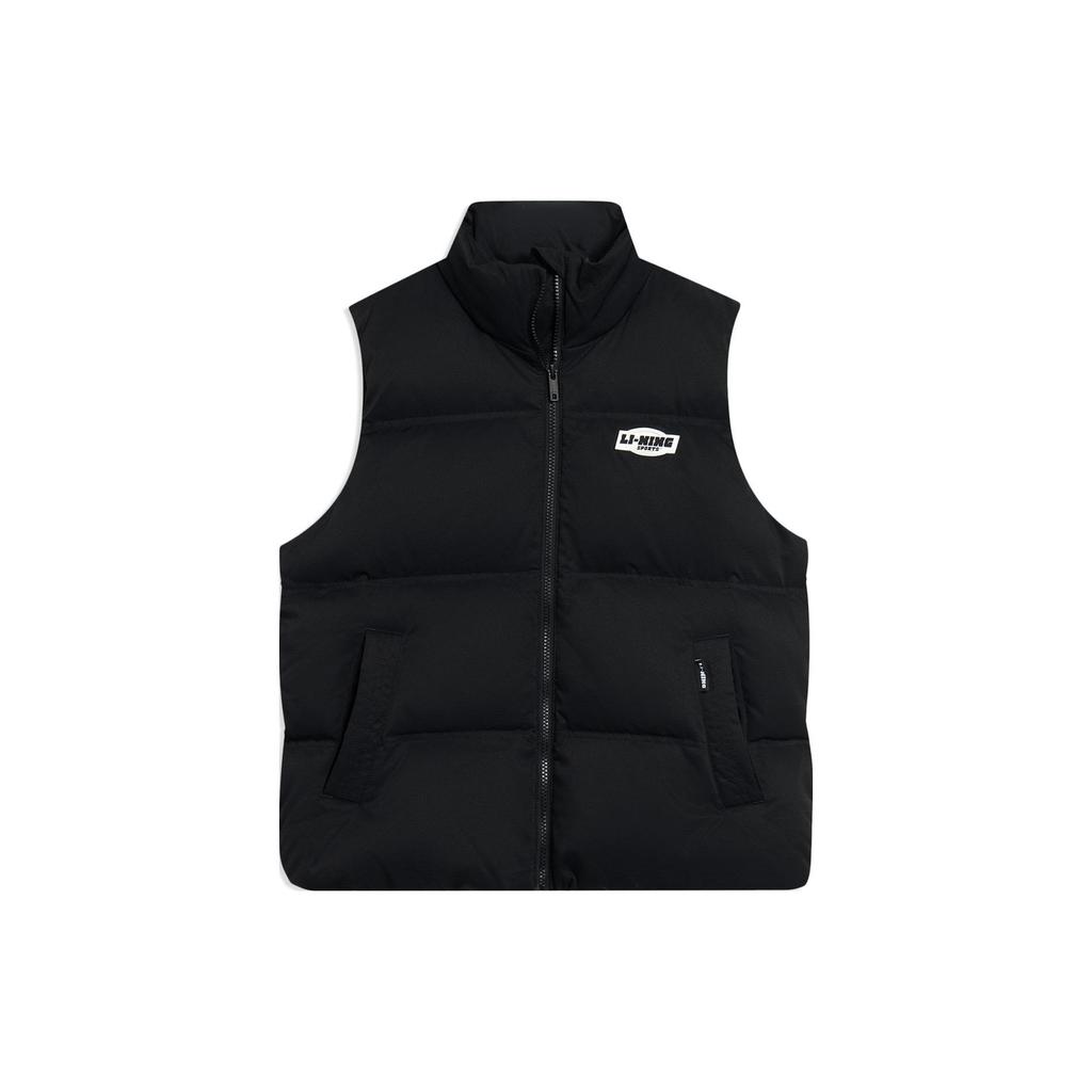 Li Ning Sports Lifestyle Series Solid Color Stand Collar Casual Warm Vest Women Vests Black AMRT060-2