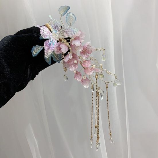 Заколка для волос Бабочка Цветок Глициния Стекло Шпилька для волос Цветочные бусины Кисточка Зажим для волос Многофункциональные аксессуары для укладки волос