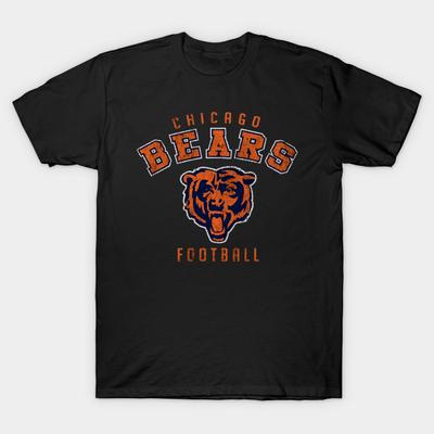 Азиатский размер Мужская черная футболка с принтом Chicago-Bears Печать методом термопереноса без вырезания Хлопковая футболка