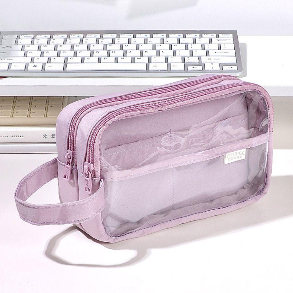 3 Layer School Cases Transparent Stationery Holder Portable Pencil Bag School Office