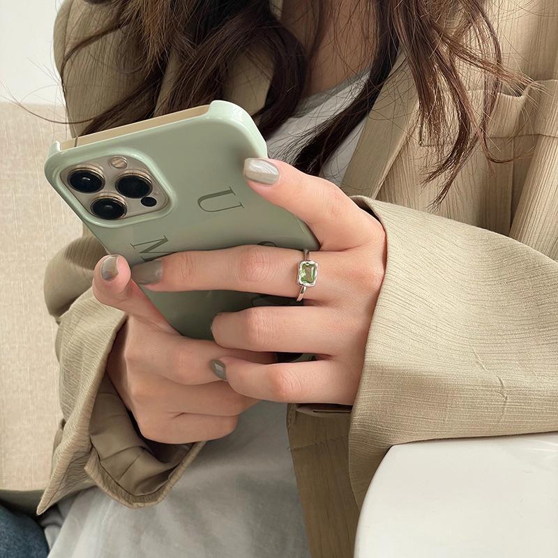 925 Sterling Silve Green Crystal Geometry Ring Square Retro Sweet Jewelry Birthday Gift Dropshipping