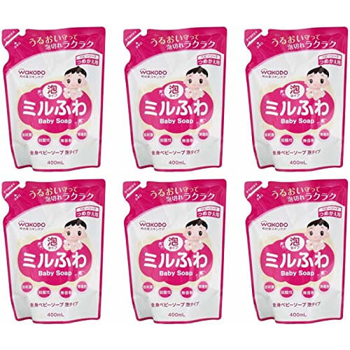 Wakodo [Bulk Purchase] Milfuwa Baby Soap, Foam Type, Refill, 400mL (6-Pack)
