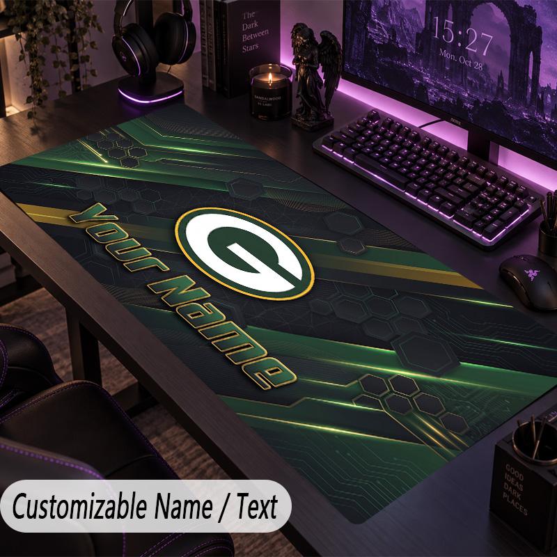 Large Mouse PadGreen Bay Packers Custom Name Text Personalized Desk Mat Non Slip Gaming Pad