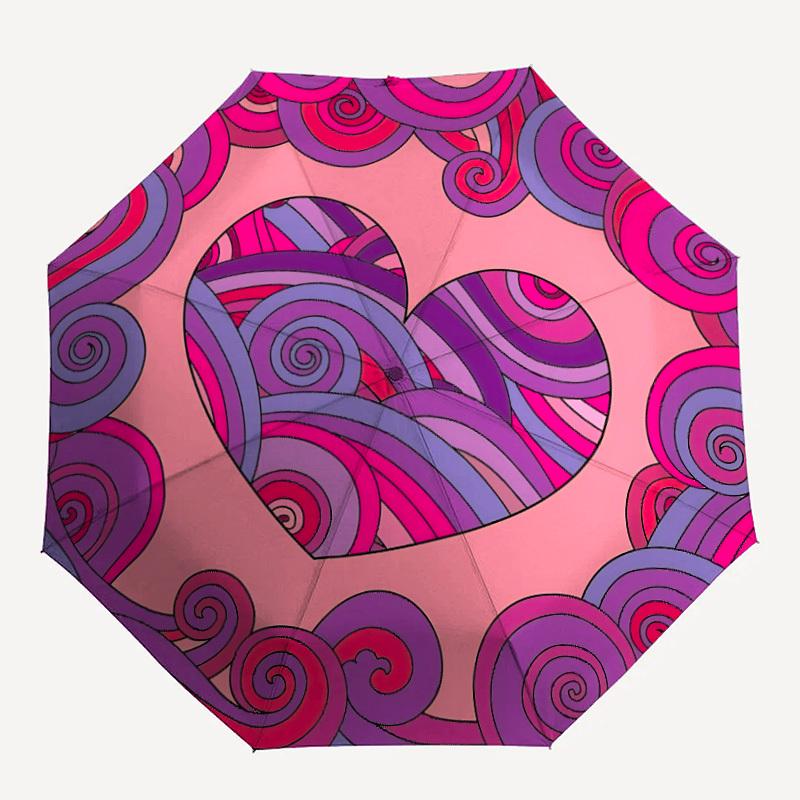 1pc Heart Pattern Automatic Folding Umbrella - 8-Rib Iron Frame, Portable Sunshade with Plastic Handle yy250731289