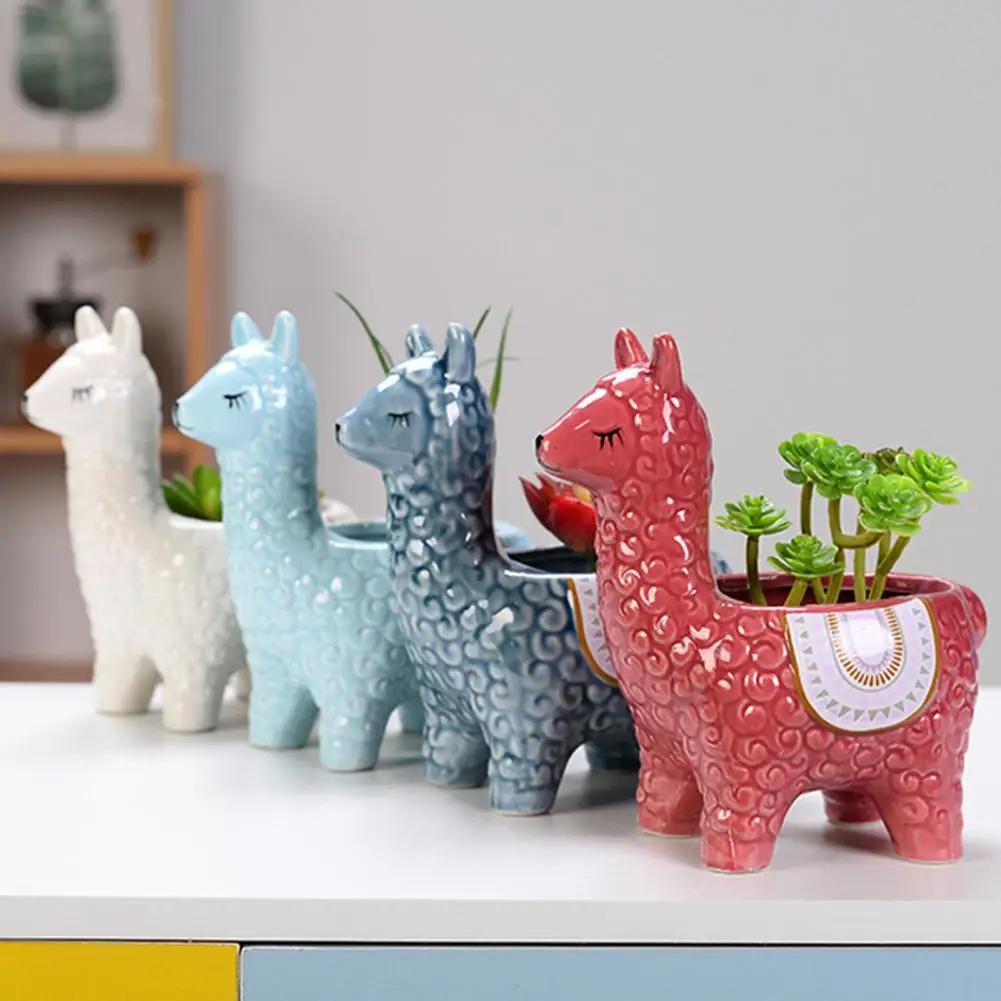 Alpaca succulent flower pot decoration indoor ceramic cartoon vase flower rack