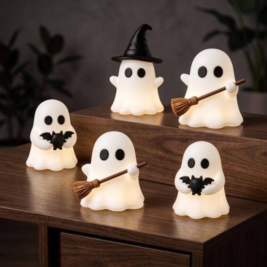 Themed Baking Decorations Halloween Luminous Mini Ghost Figurines, Glow in The Dark Cute Party Accents Miniature Statue for Micro Landscape,