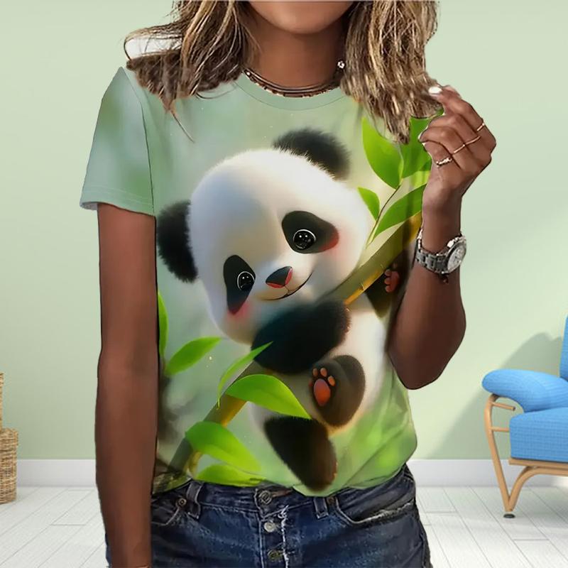 Fashion Women Animal Panda Print T Shirt Funny Casual O-neck Short Sleeves T-shirt Summer Female Tee Shirt