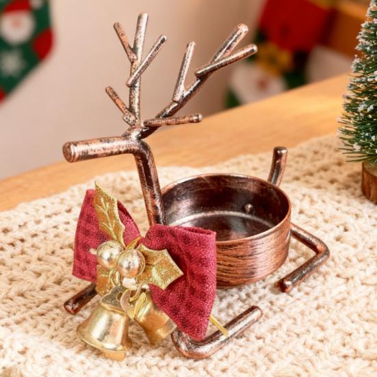 Yousheng Christmas Reindeer Tealight Candle Holder Gold Iron Decoration for Table Window Versatile Christmas Holiday Decor
