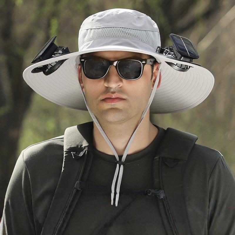 Solar Powered Foldable Camping Hiking Climbing Adjustable Breathable Waterproof Polyester Outdoor Sun Hat Light Portable Fishing