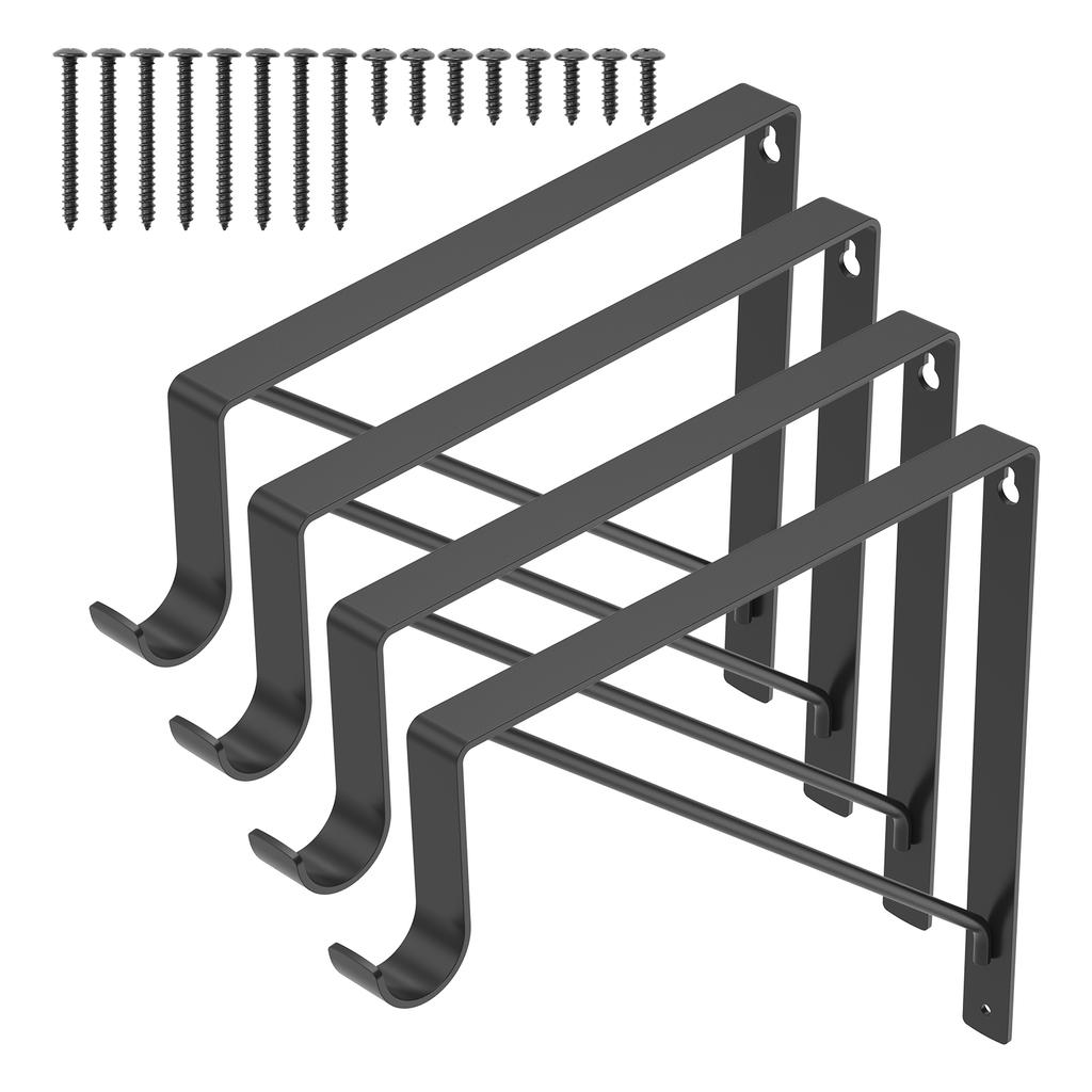 2/4Pcs Heavy Duty Shelf Bracket with Hook L-Shape Right Angle Tripod Iron Support Stand Wall Mounted Hanging Bracket