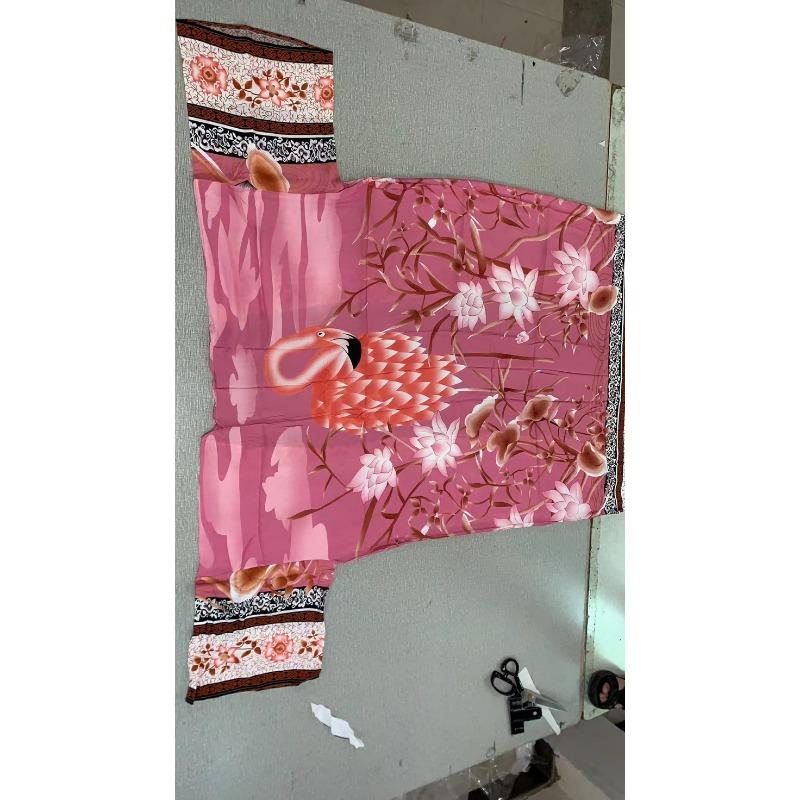 Женский цветочный принт Кимоно Накидка Бохо Длинный рукав Прозрачное Пляжное Кимоно с поясом