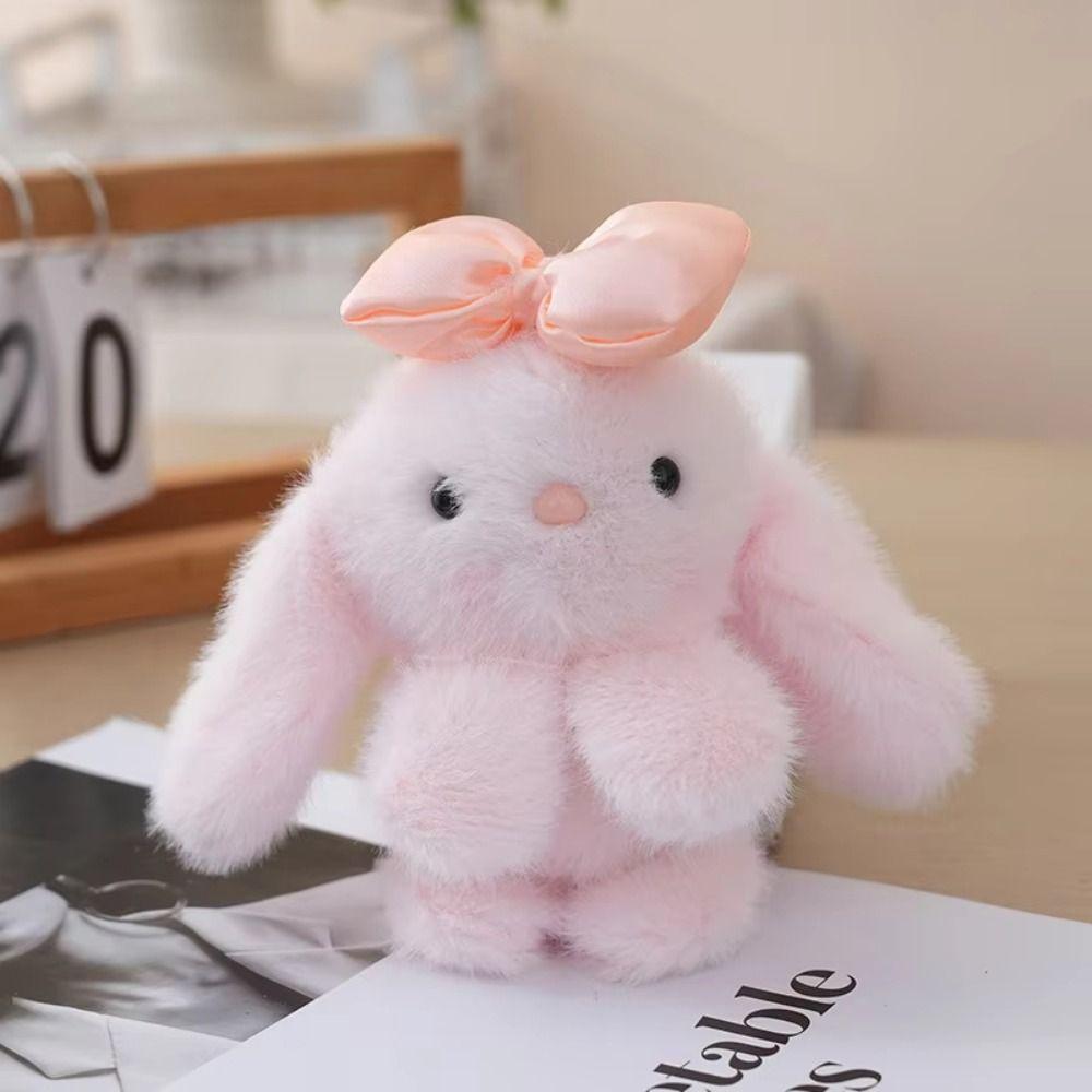Lifelike Bow Bunny Plush Keychain Stuffed Animal Bow Bunny Plush Toy Bag Decoration