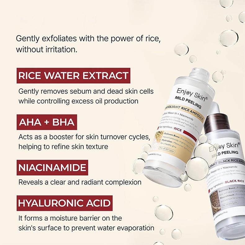 Exfoliating White Rice Essence Facial Barrier Repair Black Rice Extract Gentle Renewal Brightening Hydrating Serum 