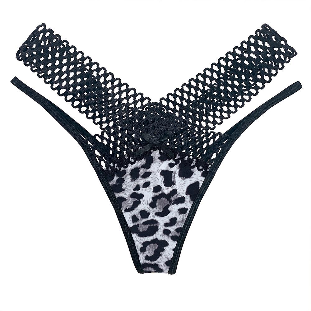 Leopard Print Thong: Women's Ice Silk Hollow-Out Strap Bandage Underwear