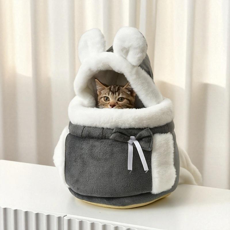 Winter Warm Pet Carrier Backpack - Fleece-Lined Travel Bag for Cats & Small Dogs, Safety Harness & Storage Pocket, Christmas