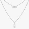 925 Sterling Silver Women's Double Pendant Double Layer Chain Classic Moving Diamonds.