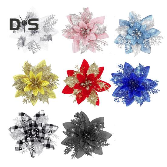 12 шт. блестящих рождественских украшений в виде пуансеттии с зажимами, искусственные цветы для украшения рождественской елки, свадебного венка