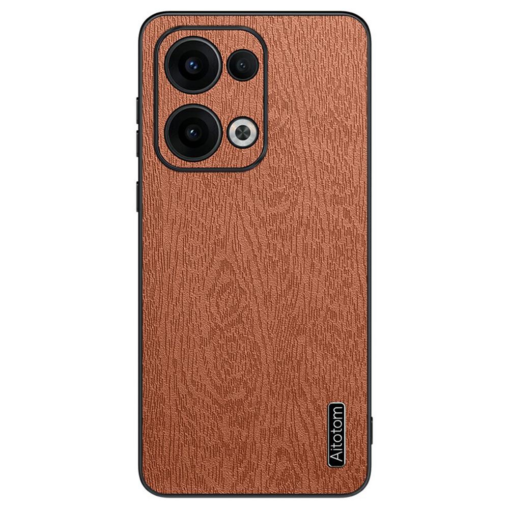 Для Oppo Reno13 5G (Глобальный) Чехол Текстура дерева Покрытый ПУ кожей Чехол для телефона из ПК+ТПУ