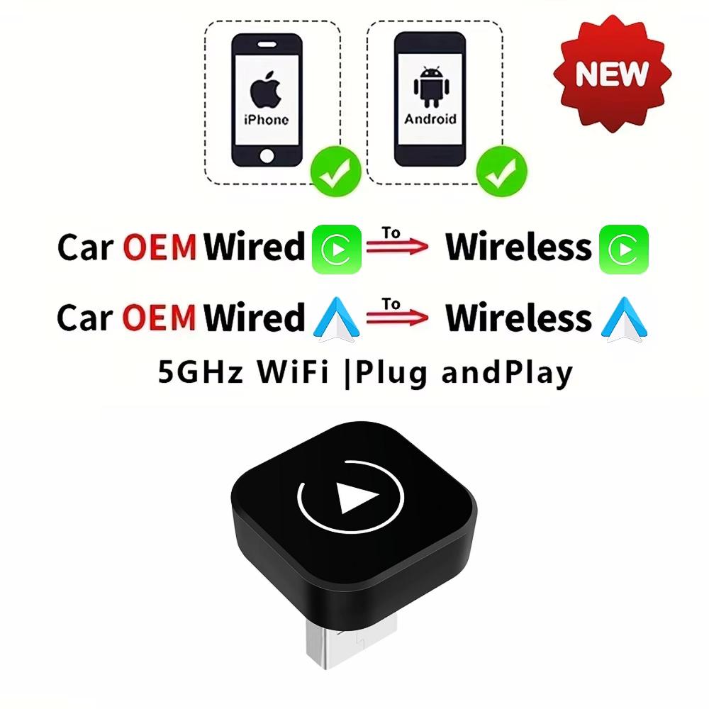 2 в 1 AI Box Mini адаптер проводной для беспроводной Carplay и Android Auto совместимый с 99% автомобилей Plug and Play WiFi Smart Dongle