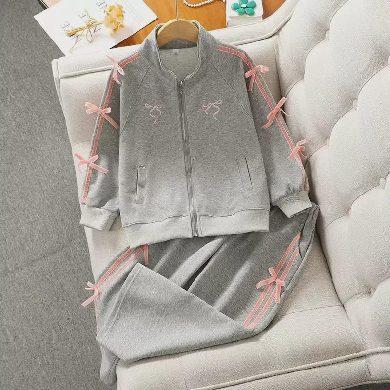 Повседневный комплект из двух предметов: кардиган для девочек на весну и осень: Свободные брюки и куртка для 12-летних детей. Идеально подходит для занятий спортом и повседневной носки.