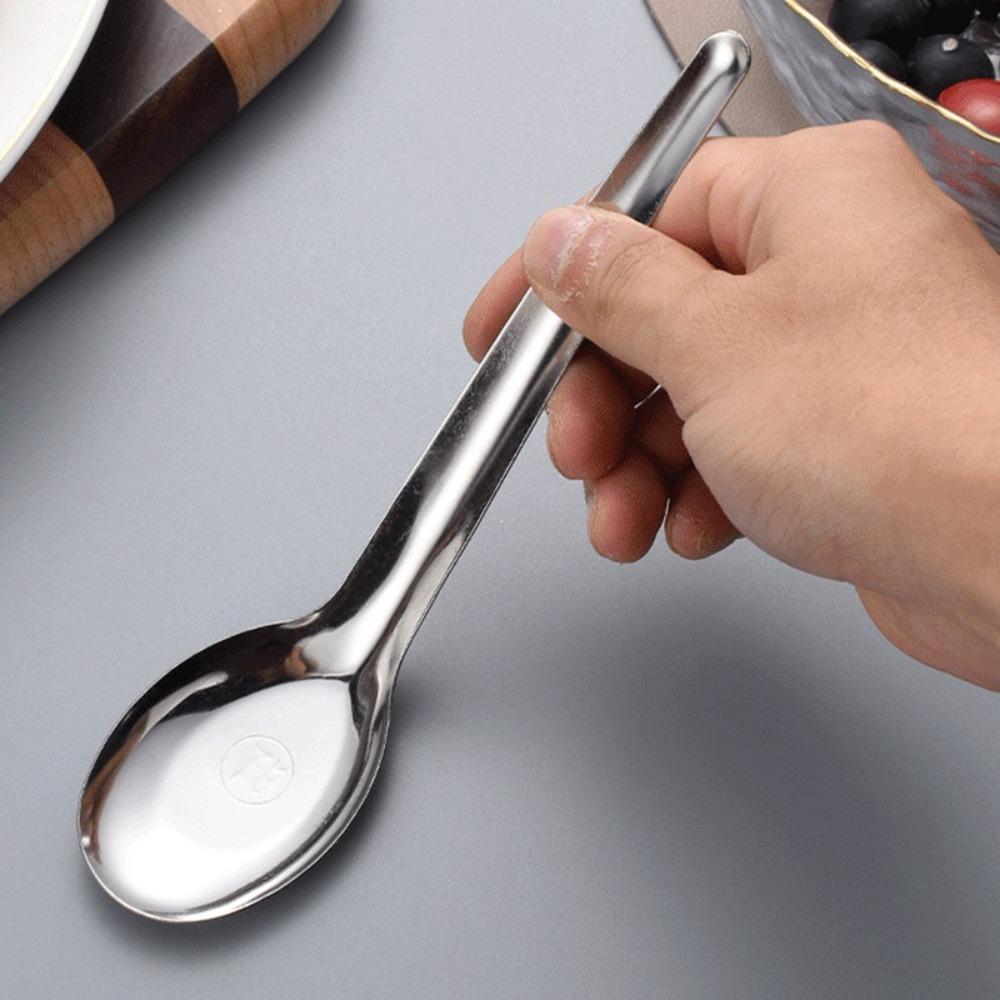 5/10pcs Flat Stainless Steel Spoon Set Thickened Adult Student Spoon Eating Soup Rice Spoon  Canteen