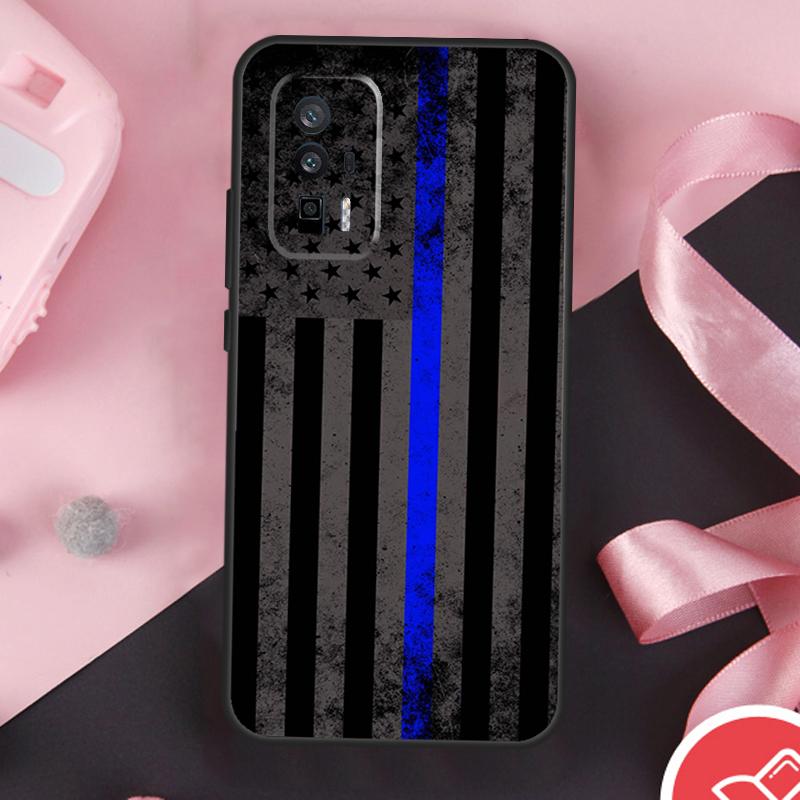 Police Styled Thin Blue Line Flag Case For Xiaomi 15 Ultra Mi 13 14 11T 12T 13T 14T Pro POCO X7 Pro X3 X5 X6 F5 F6 F7 Cover