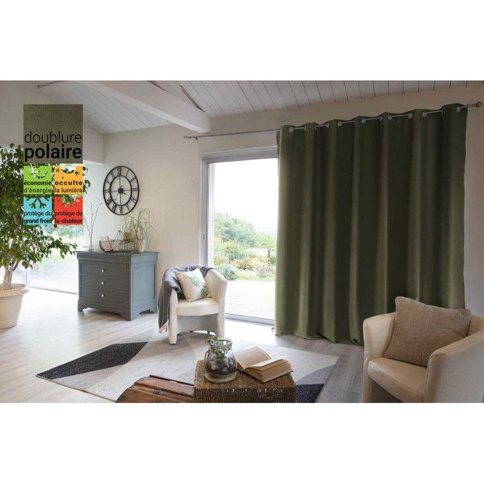 Rideau occultant et thermique doublé polaire "Inuit" toutes dimensions - Inuit Romarin - Panneau Occultant + Polaire 280 x 260 cm