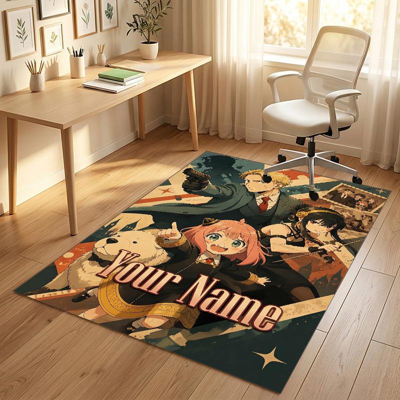 Personalized Crystal Velvet Carpet,Spy × Family Custom Printed Name, Plush Area Rug For Home Indoor Decor