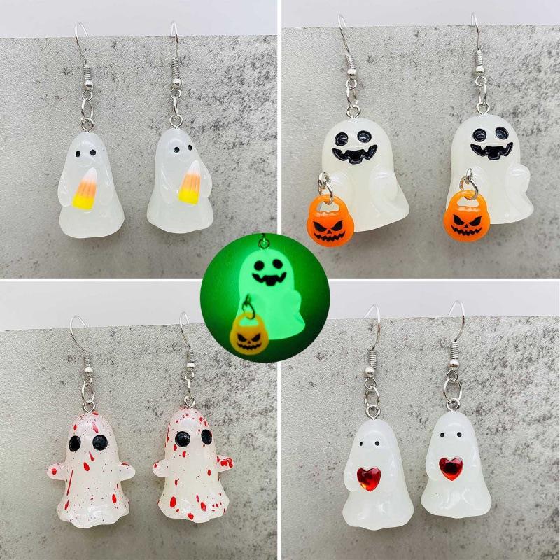 Halloween Earrings 3D Stereo Glow-in-the-dark Ghost Pumpkin Candy Corn Pendant Heart Necklace Jewelry
