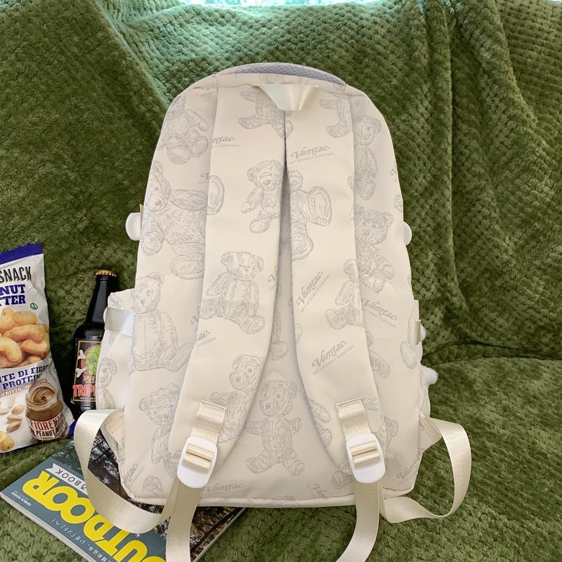 Schoolbag Junior High School Women's Large Capacity Backpack Printed Bear Computer Backpack Male High School Students