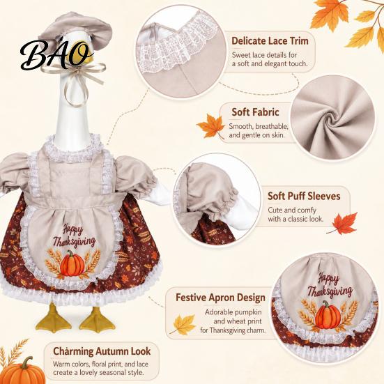 Seasonal Goose Dress for Outdoor Display Thanksgiving Porch Outfits 23" Statue, Fall Maple Leaf Themed Costume with Hat Pumpkin Clothes, Autumn