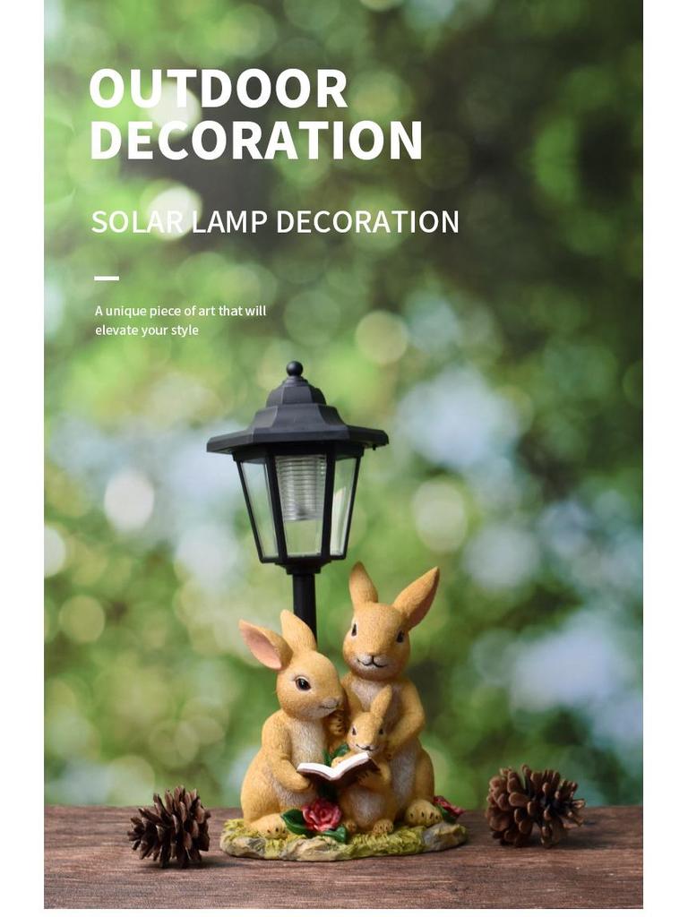 Outdoor Solar Rabbit Family Resin Statue - Courtyard Path Lighting Decoration