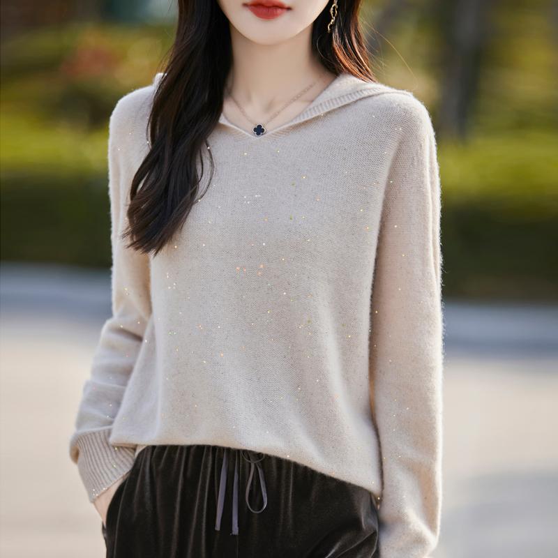 Женский кашемировый свитер Qinghe Cashmere 30% Кашемир 70% Шерсть Осенне-зимний кашемировый пуловер Мягкий и теплый