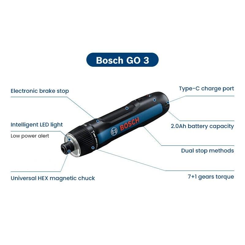 Bosch Электрическая отвертка Go 3 Профессиональная аккумуляторная отвертка 7+1 Перезаряжаемая аккумуляторная дрель с крутящим моментом передачи Go 2 Обновление