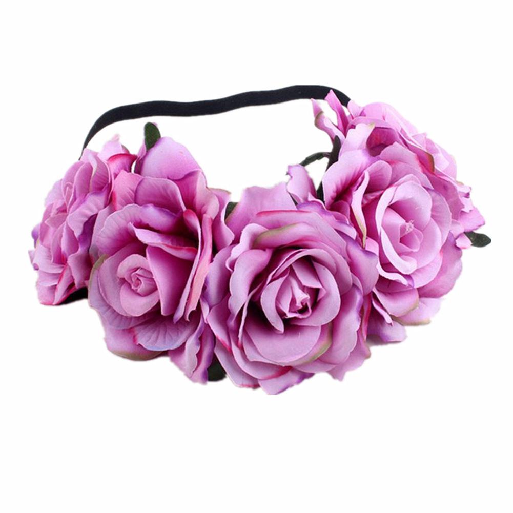 Artificial Flower Garland Rose Love Shape Wreath Headband Silk Rose Wedding Car Decor