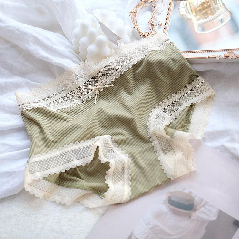 Нитка Хлопок Девушка Милая Кружевная Край Средняя Талия Удобный Бюстгальтер Эластичный Треугольник Нижнее Белье