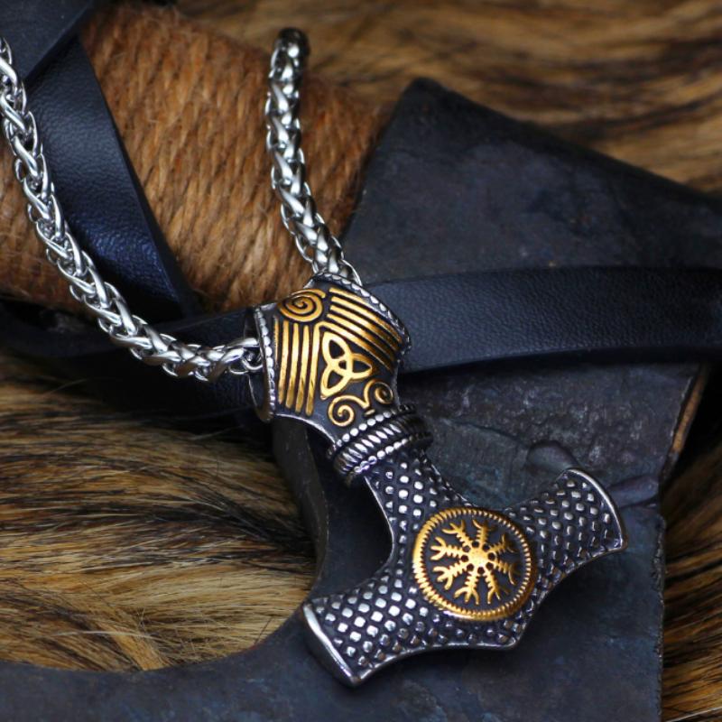 Высокое качество из нержавеющей стали 316L, двухсторонняя руна викингов, мужская подвеска, ожерелье, мужская подвеска с молотом Тора, ювелирное изделие, подарок