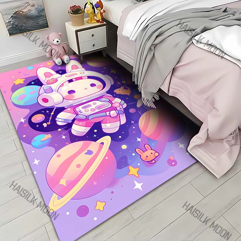 Cartoon Bunny Astronaut Carpet for Living Room Bedroom Bedside Floor Mat Cloakroom Kids Activity Area Rugs Luxury Gifts