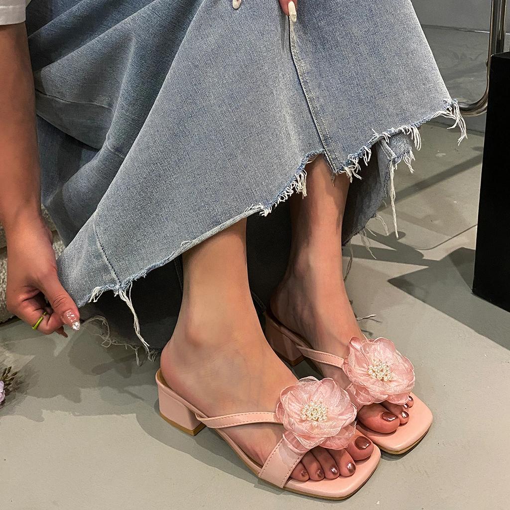 Модные женские повседневные элегантные сандалии с цветами, на высоком каблуке, с открытым носком, для вечеринки, модная уличная обувь для женщин, Sandalias De Mujer
