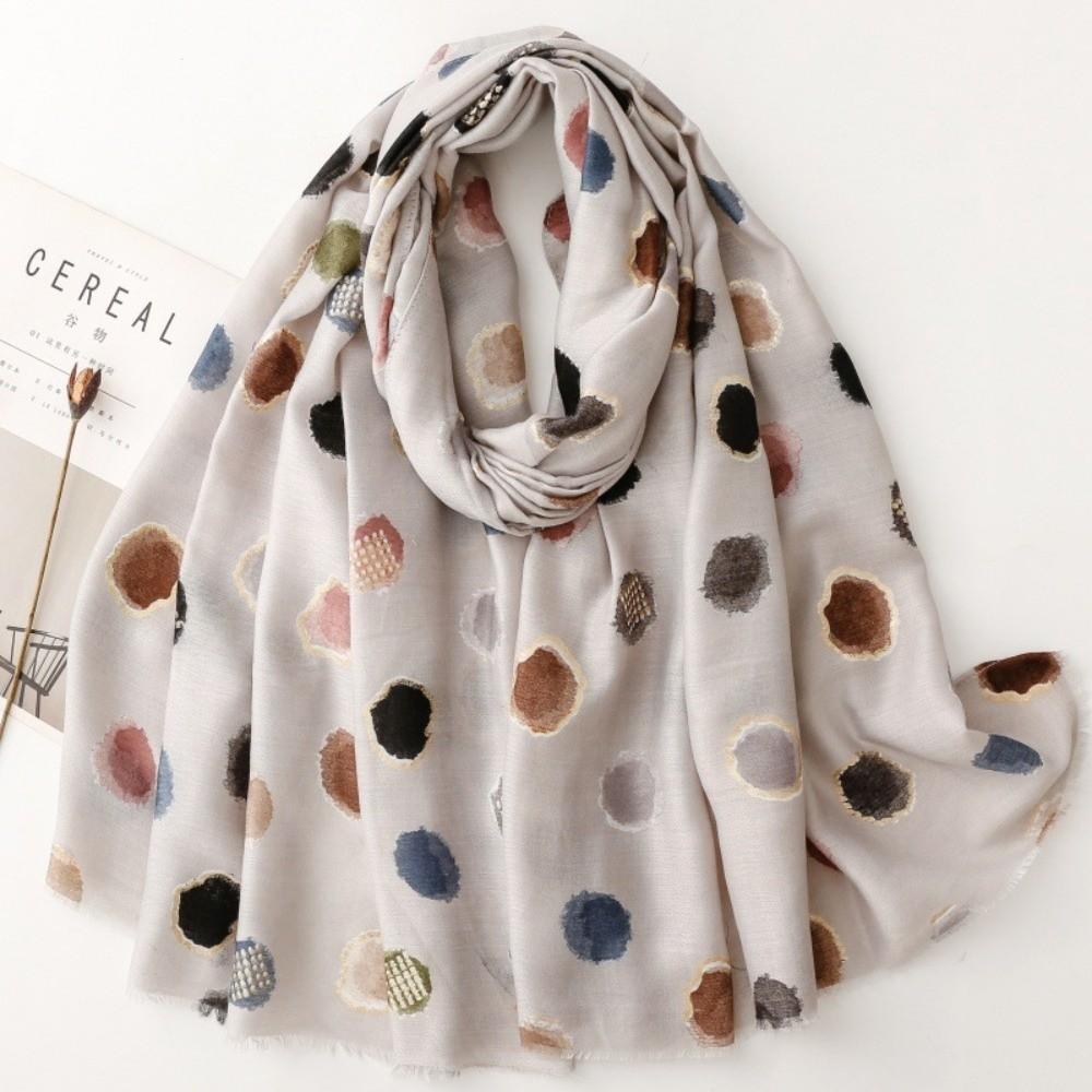 Cotton Blend Polka Dot Scarf Large Size Cotton Linen Scarf Bohemian Print Scarf Casual Wear