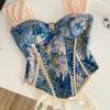 Floral Print Women's Camisole Slim Fit Crop Tops Corset Top Suspender Vest  Evening Wear