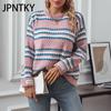 JPNTKY Женская мода Повседневный Осень Зима Длинный рукав О-образный вырез Свободные свитера