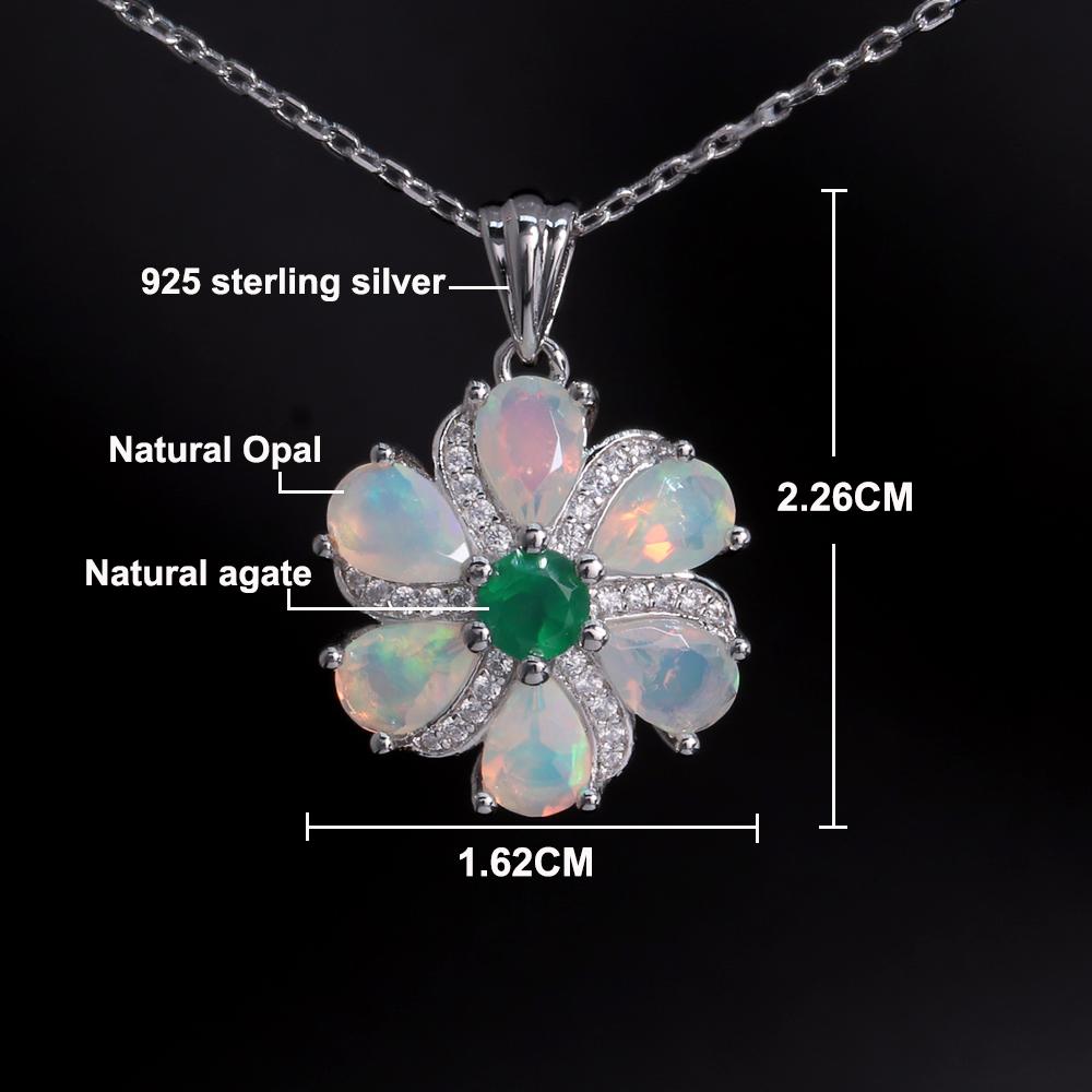 Комплект женских украшений из натурального опала с зеленым агатом, серебро 925 пробы, подвеска, ожерелье, серьги, кольцо, ювелирные украшения, подарок