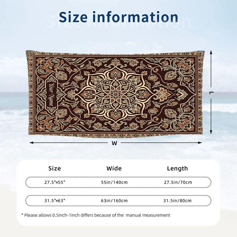 Elegant Floral Rug 1 Theme Quick Dry Beach Towel Custom Name Text Print Large Sand Resistant Towel Beach Vacation