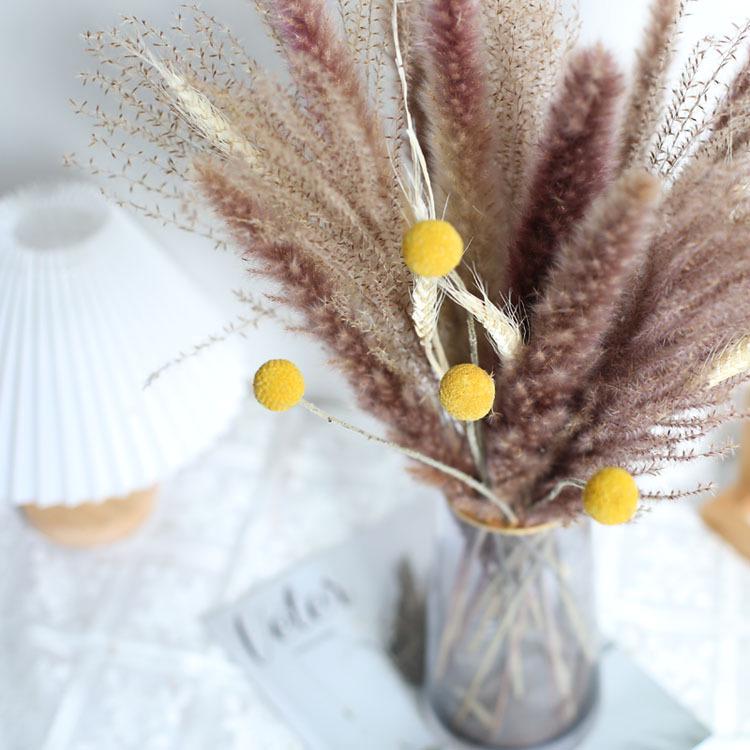 Nordic Style Mixed Dried Flower Bouquets with Reeds, Dusters, Golden Balls, and Lagurus Ornaments for Home Decor.